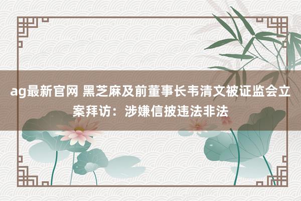 ag最新官网 黑芝麻及前董事长韦清文被证监会立案拜访：涉嫌信披违法非法