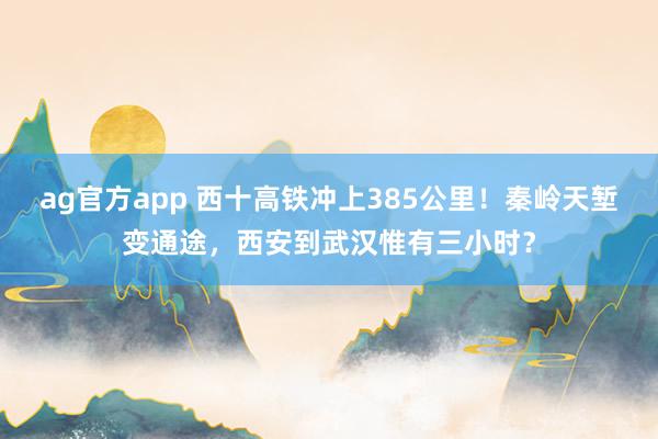 ag官方app 西十高铁冲上385公里！秦岭天堑变通途，西安到武汉惟有三小时？