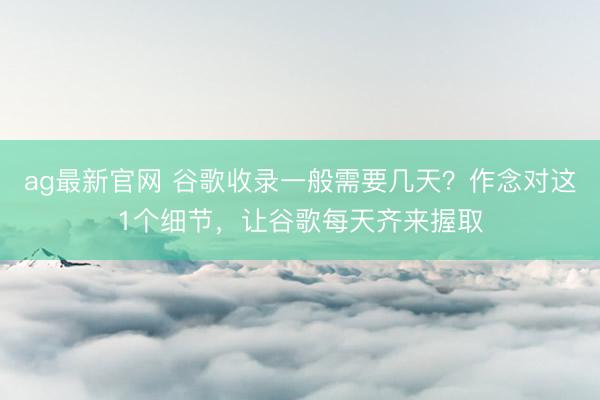 ag最新官网 谷歌收录一般需要几天？作念对这1个细节，让谷歌每天齐来握取